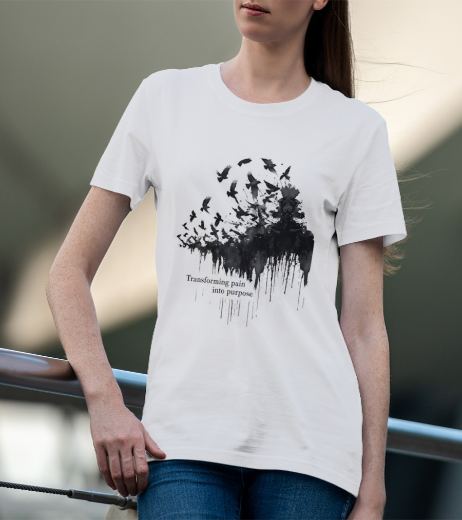 Transforming Pain Into Purpose Motivational Tree Art With Birds In Flight Symbolizing Growth And Healing T-Shirt