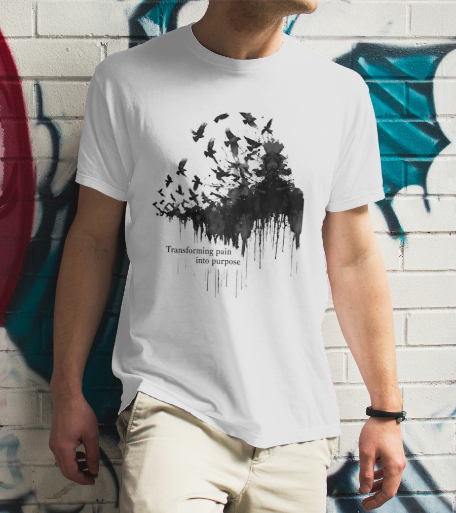 Transforming Pain Into Purpose Motivational Tree Art With Birds In Flight Symbolizing Growth And Healing T-Shirt