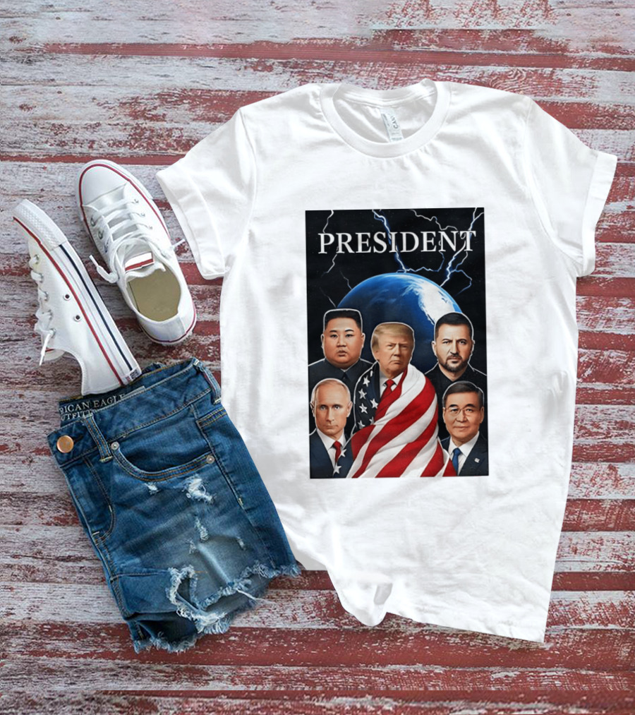 Presidents Trump Putin Zelenskyy Kim Jong Un Xi Jinping Global Leaders Earth Lightning T-Shirt