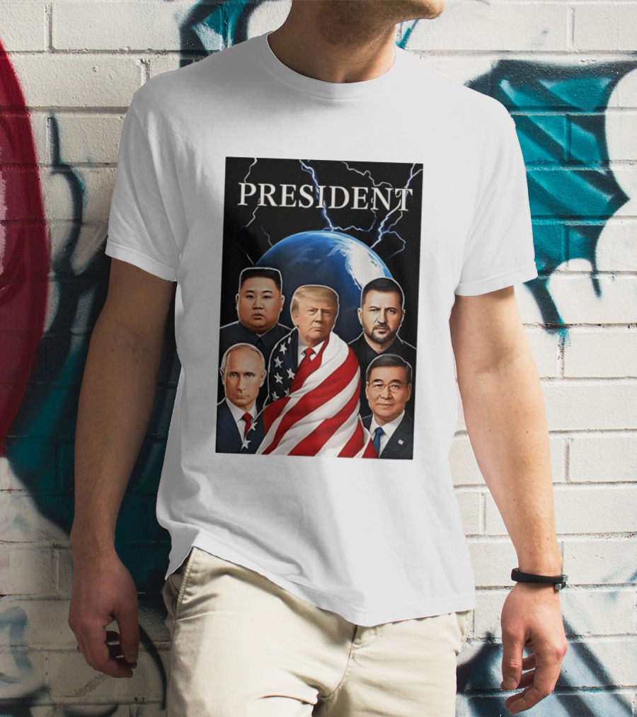 Presidents Trump Putin Zelenskyy Kim Jong Un Xi Jinping Global Leaders Earth Lightning T-Shirt