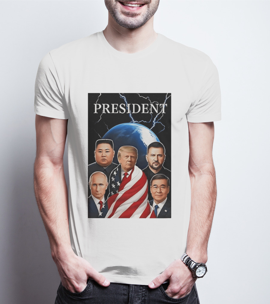 Presidents Trump Putin Zelenskyy Kim Jong Un Xi Jinping Global Leaders Earth Lightning T-Shirt