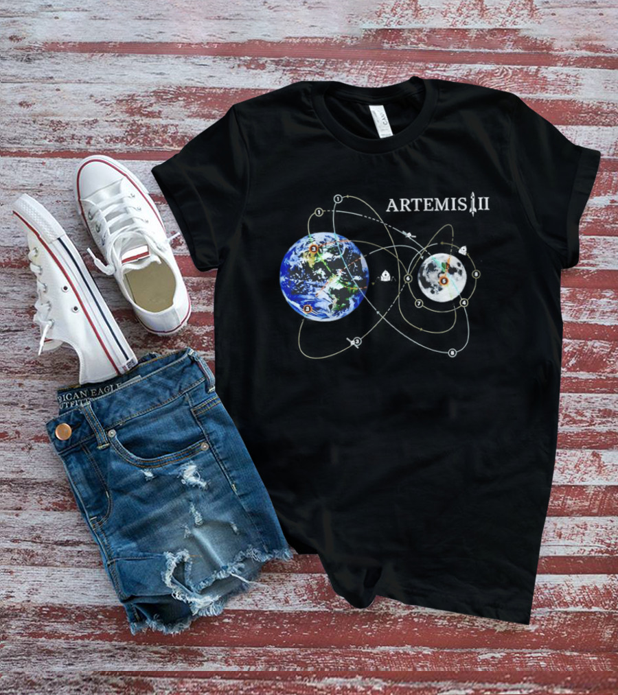 NASA Artemis II Mission Earth To Moon Trajectory Map T-Shirt