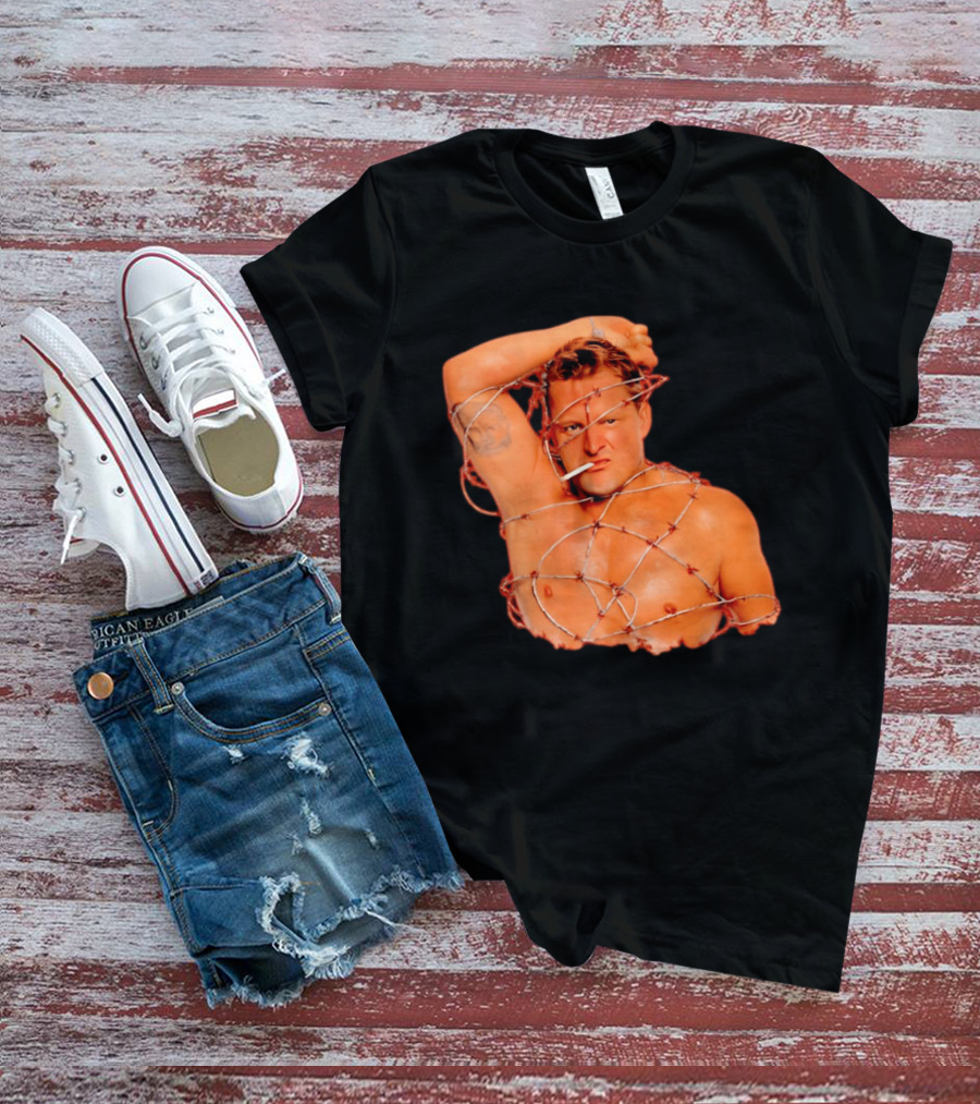Sandman Barbed Wire Screenprinted Wrapping Wrestler With Cigarette T-Shirt