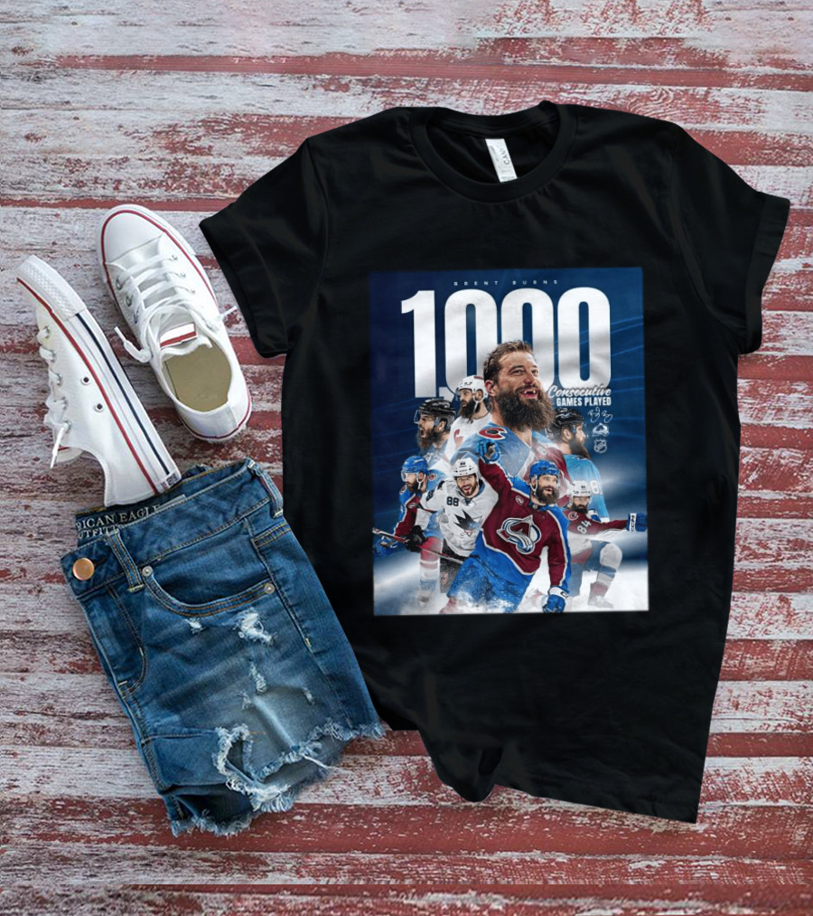 Brent Burns 1000 Consecutive NHL Games Played Colorado Avalanche San Jose Sharks T-Shirt