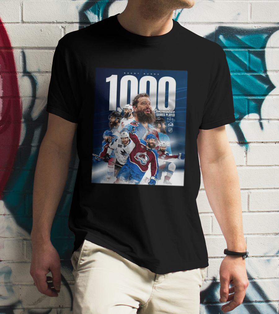 Brent Burns 1000 Consecutive NHL Games Played Colorado Avalanche San Jose Sharks T-Shirt