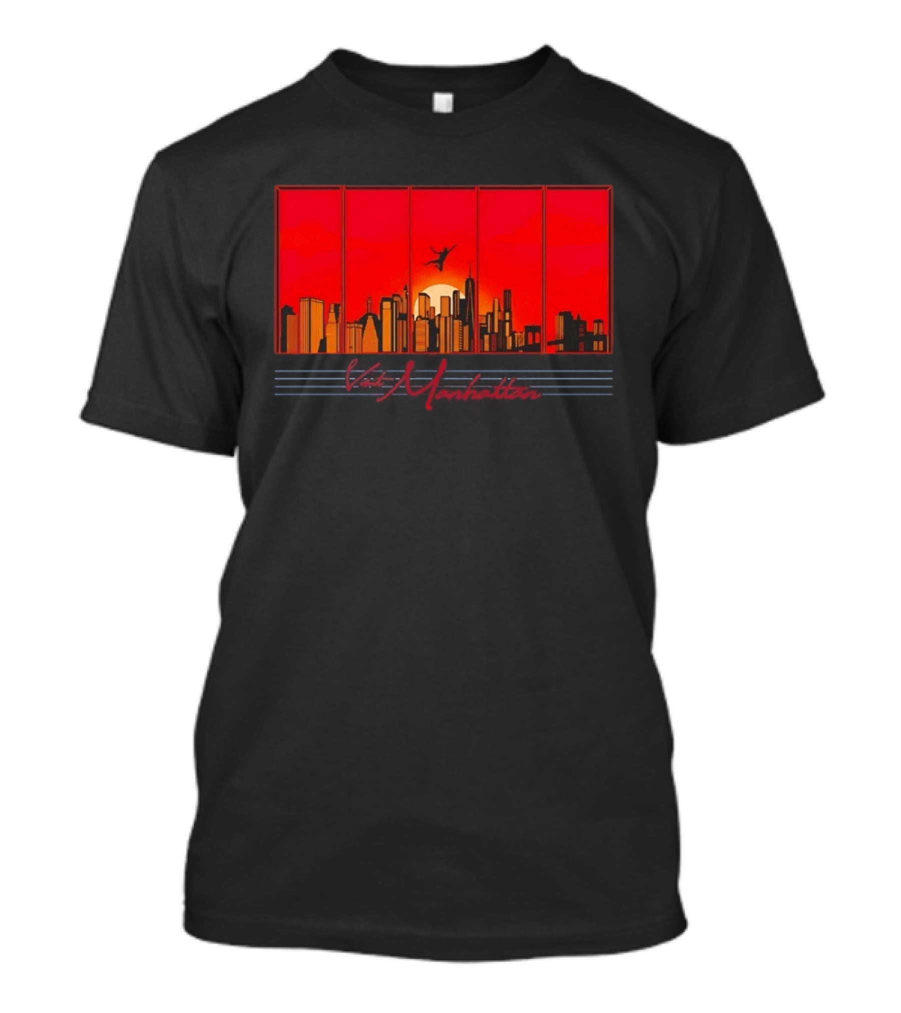 Visit Manhattan Skyline Sunlit Silhouette Red Sunset T-Shirt