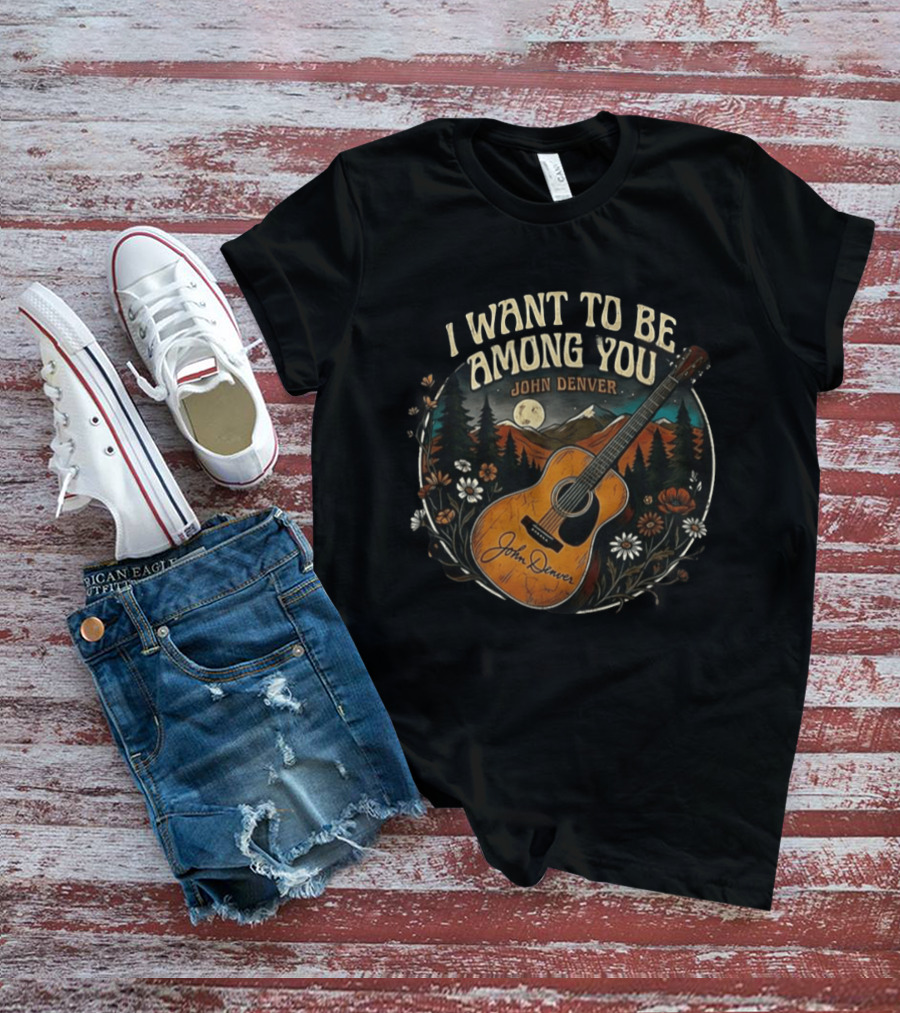 I Want To Be Among You John Denver Guitar Moonlit Mountain Scene T-Shirt