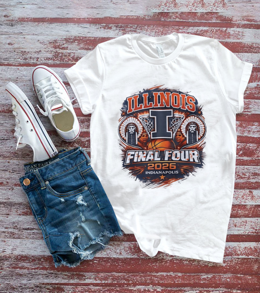 Illinois Fighting Illini Basketball Final Four 2026 Indianapolis Iconic I Logo And Native American T-Shirt