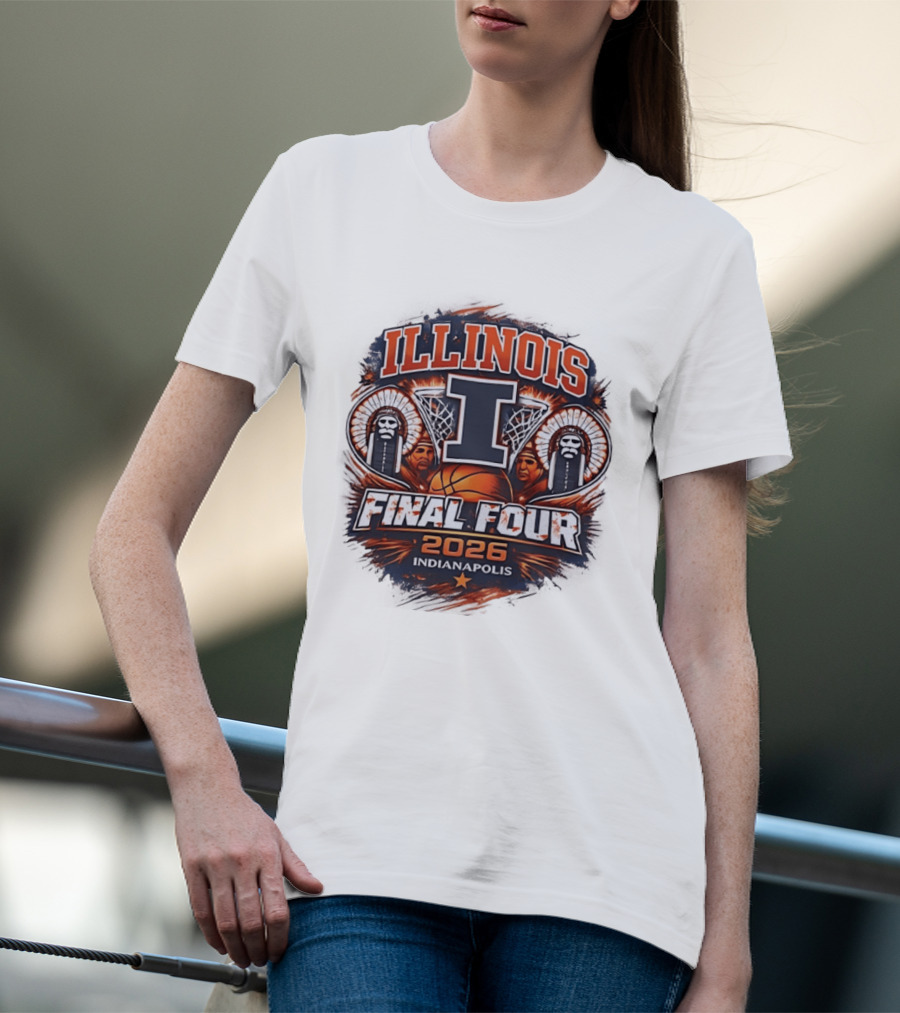 Illinois Fighting Illini Basketball Final Four 2026 Indianapolis Iconic I Logo And Native American T-Shirt