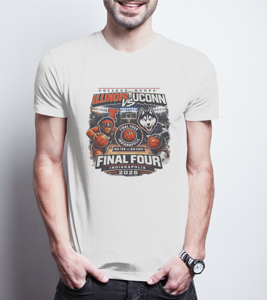 Illinois Fighting Illini Vs UConn Huskies Final Four Indianapolis 2026 Big Ten Vs Big East T-Shirt