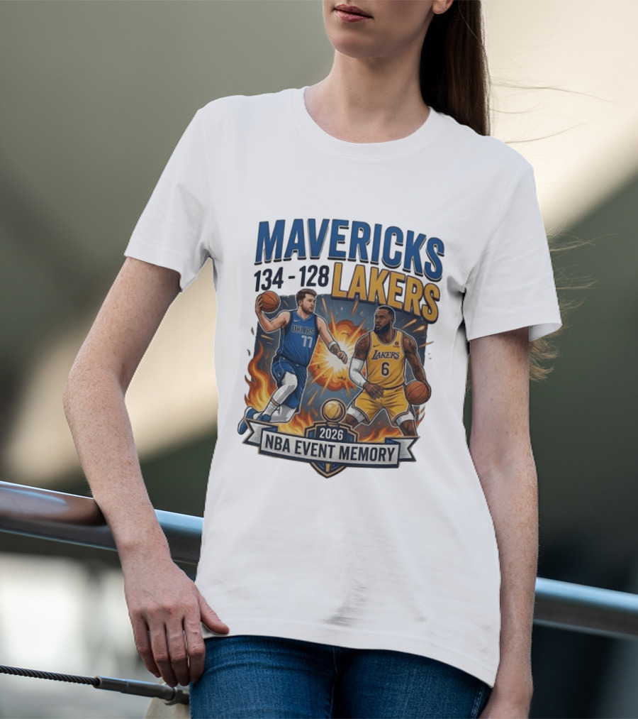 Mavericks 134 Lakers 128 NBA 2026 Event Memory T-Shirt