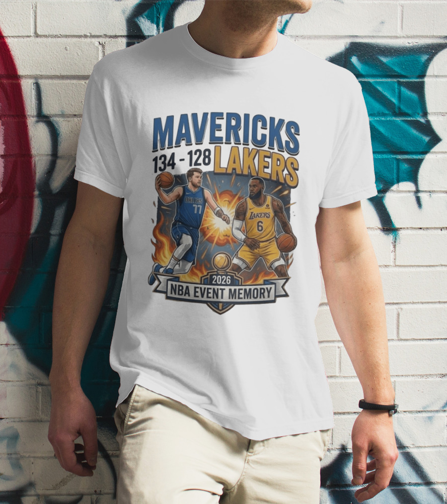 Mavericks 134 Lakers 128 NBA 2026 Event Memory T-Shirt