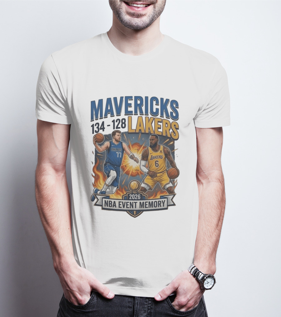 Mavericks 134 Lakers 128 NBA 2026 Event Memory T-Shirt