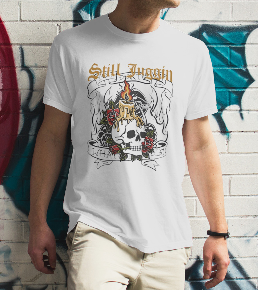 Still Juggin Skull Candle With Roses Emo T-Shirt