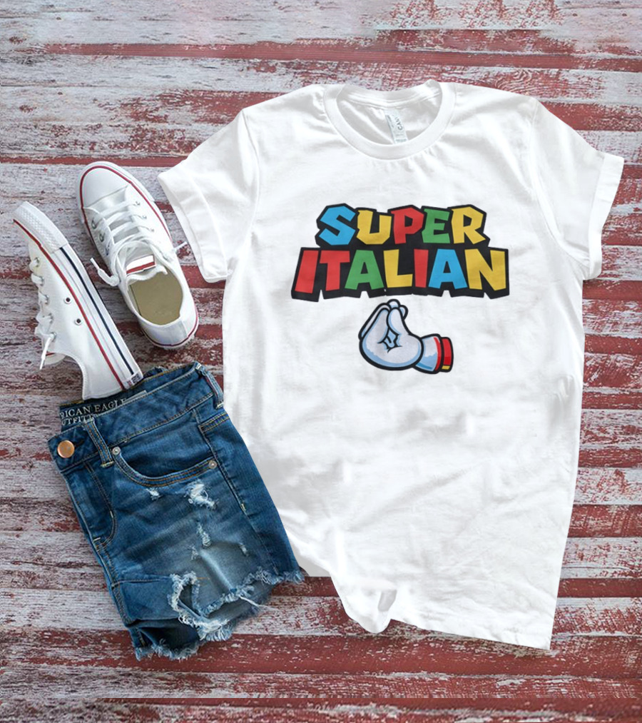 Super Italian Hand Gesture Colorful Letters T-Shirt