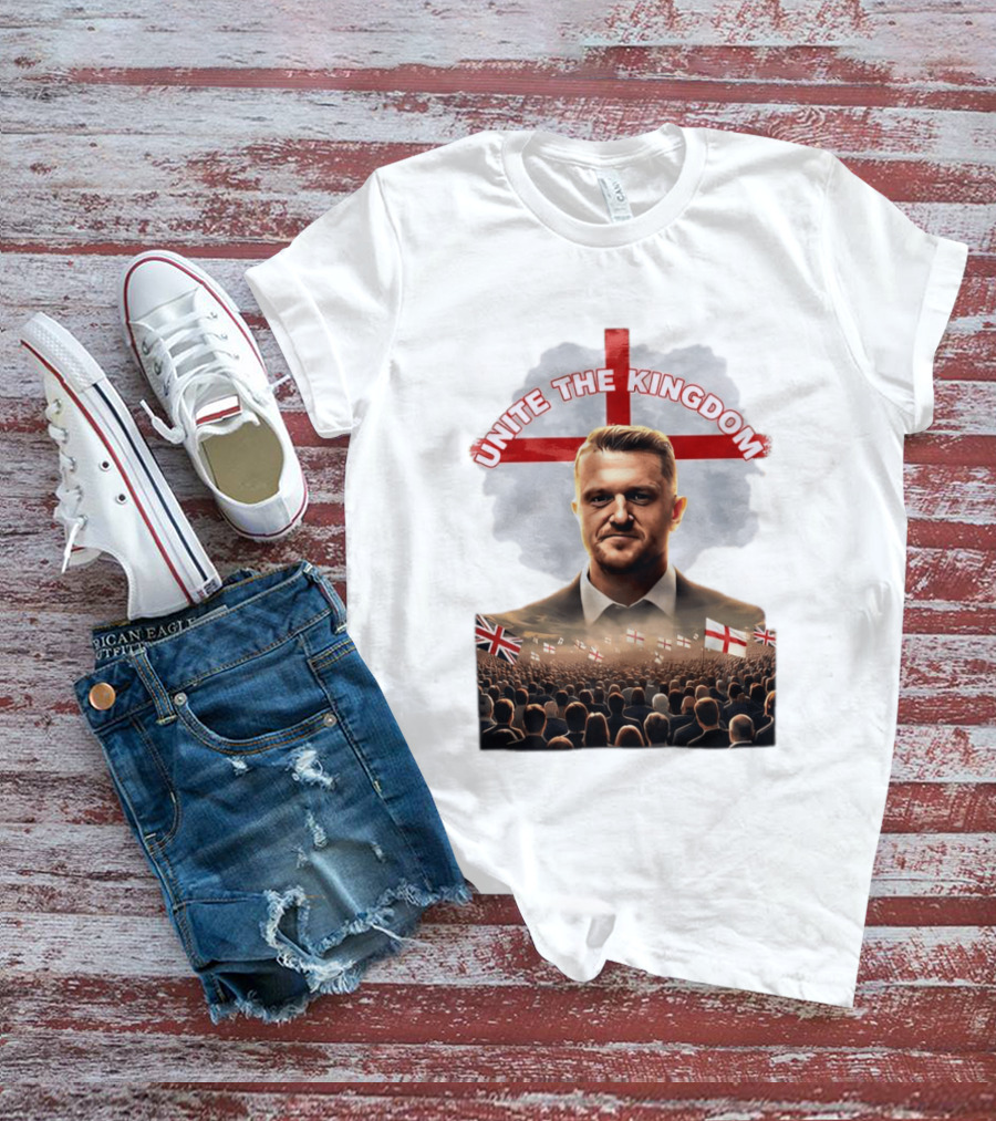 Unite The Kingdom Tommy Robinson England Flag Crowd T-Shirt
