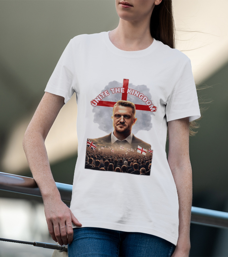 Unite The Kingdom Tommy Robinson England Flag Crowd T-Shirt