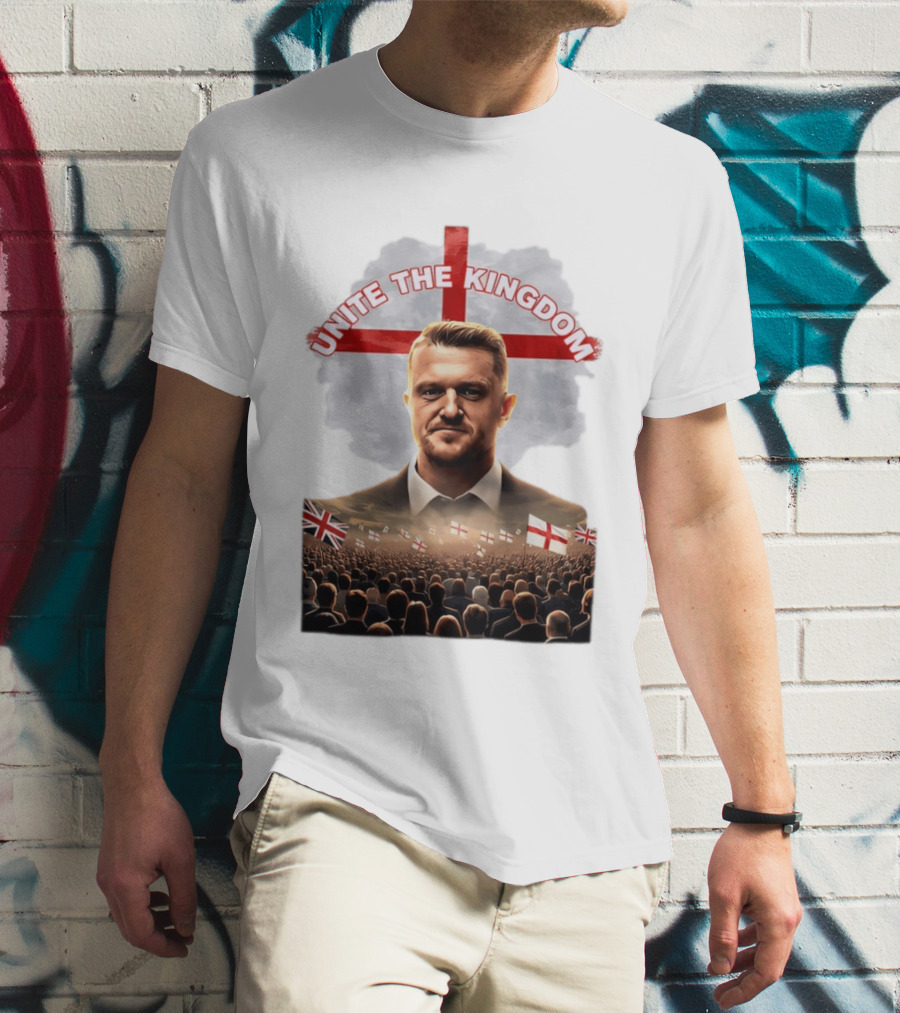 Unite The Kingdom Tommy Robinson England Flag Crowd T-Shirt