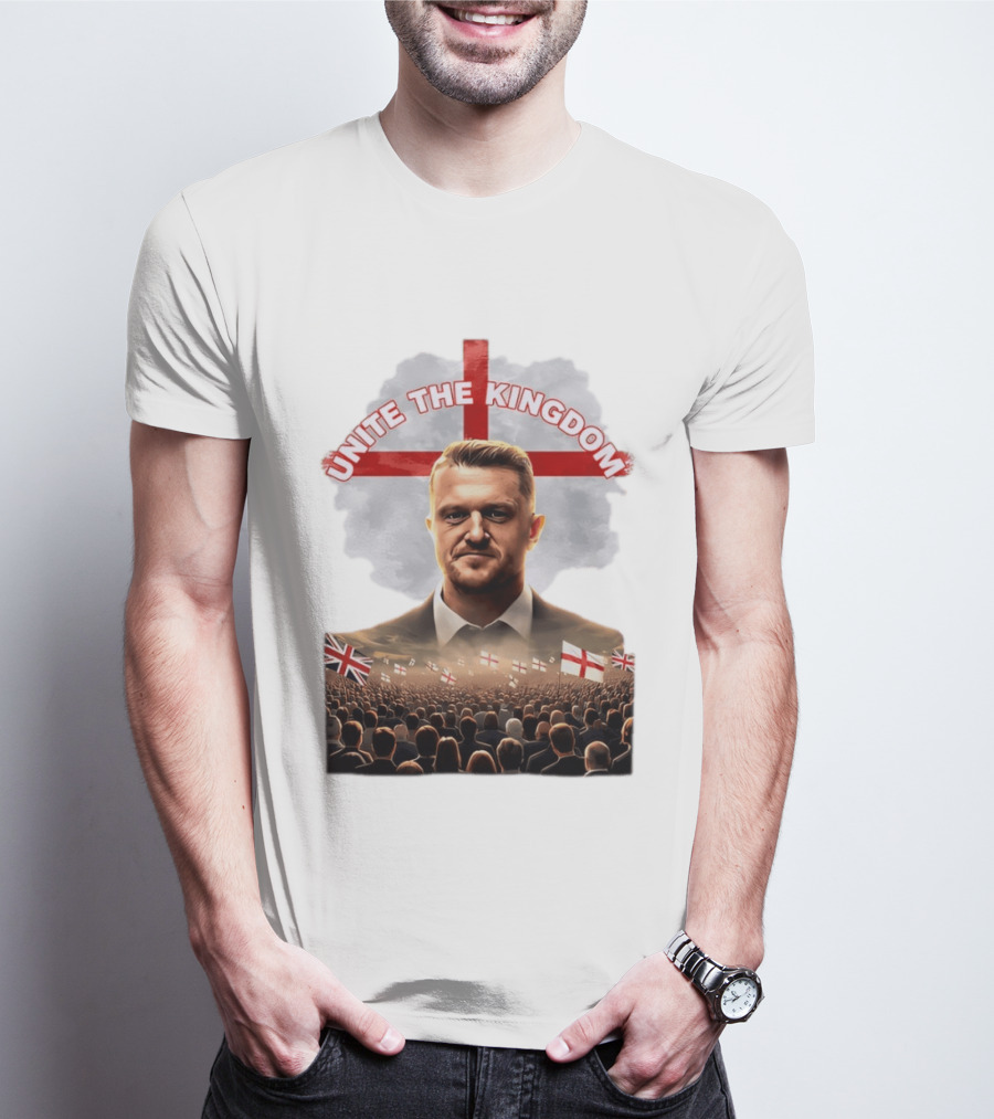 Unite The Kingdom Tommy Robinson England Flag Crowd T-Shirt