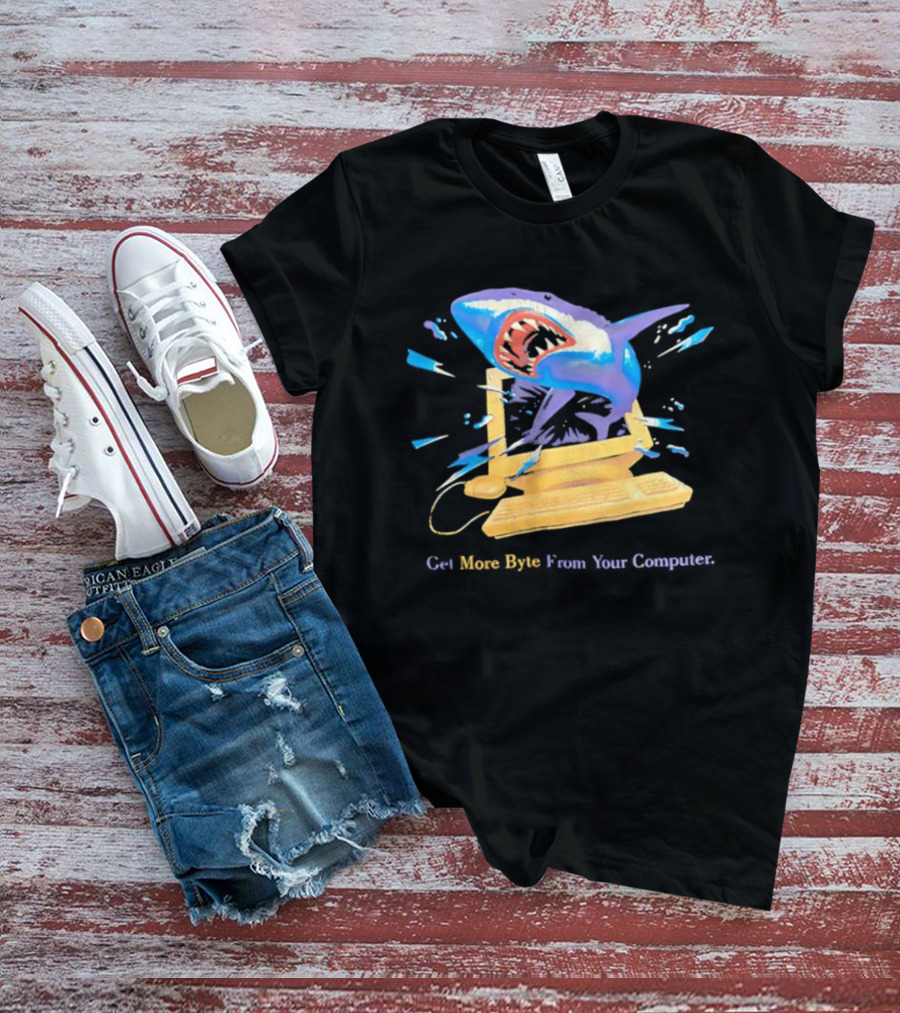 Get More Byte From Your Computer Shark Breaking Through Screen T-Shirt