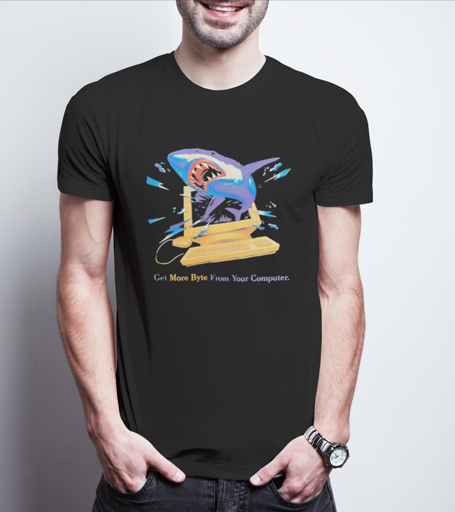 Get More Byte From Your Computer Shark Breaking Through Screen T-Shirt