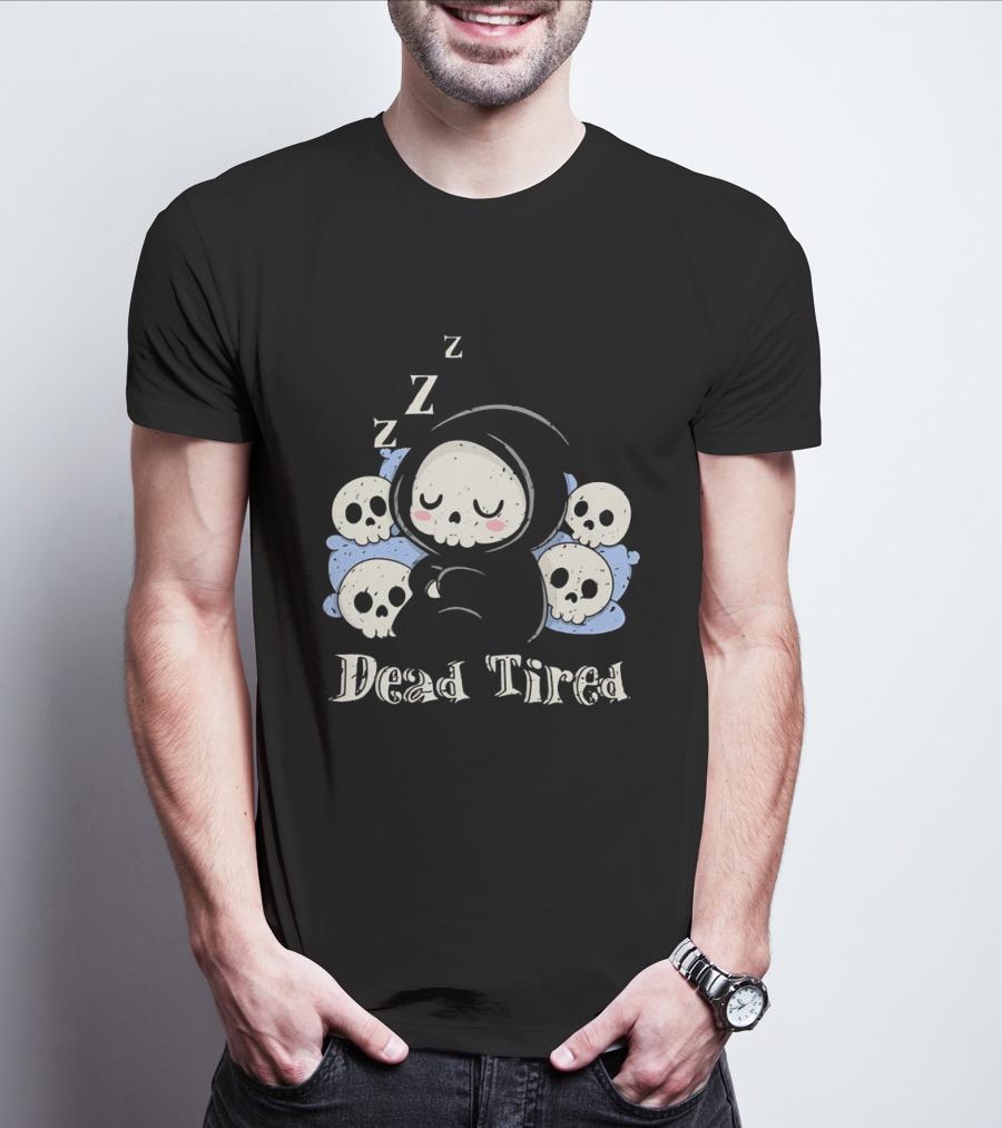 Grim Reaper Sleeping Among Skulls Dead Tired With ZZZ T-Shirt