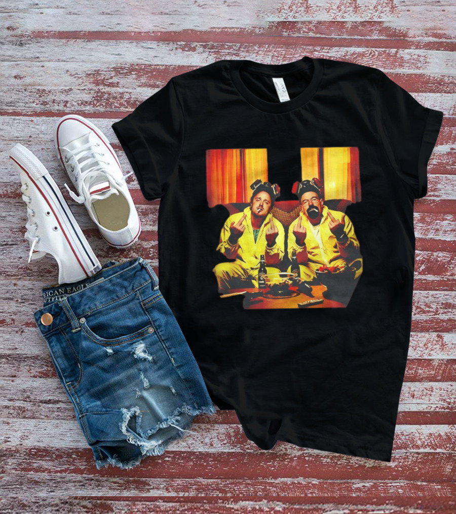 Jesse Pinkman Walter White Breaking Bad Flipping The Bird Yellow Hazmat Suits T-Shirt
