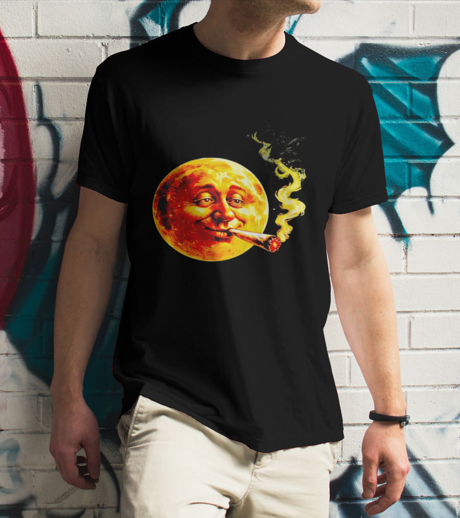 Moon Face Smoking Weed Blunt Lunar Smokers Club T-Shirt