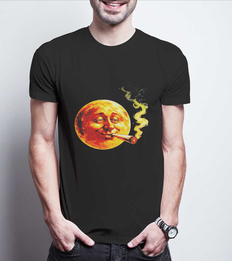Moon Face Smoking Weed Blunt Lunar Smokers Club T-Shirt