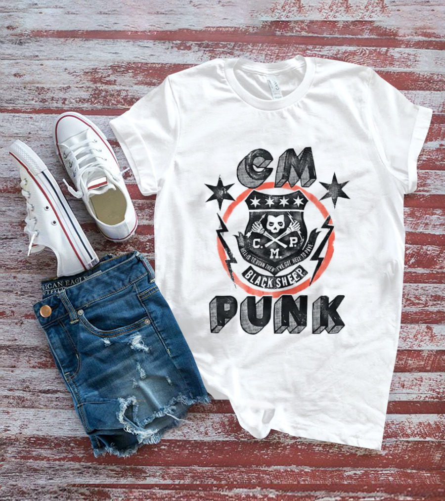 CM Punk Black Sheep Crest With Stars And Lightning T-Shirt