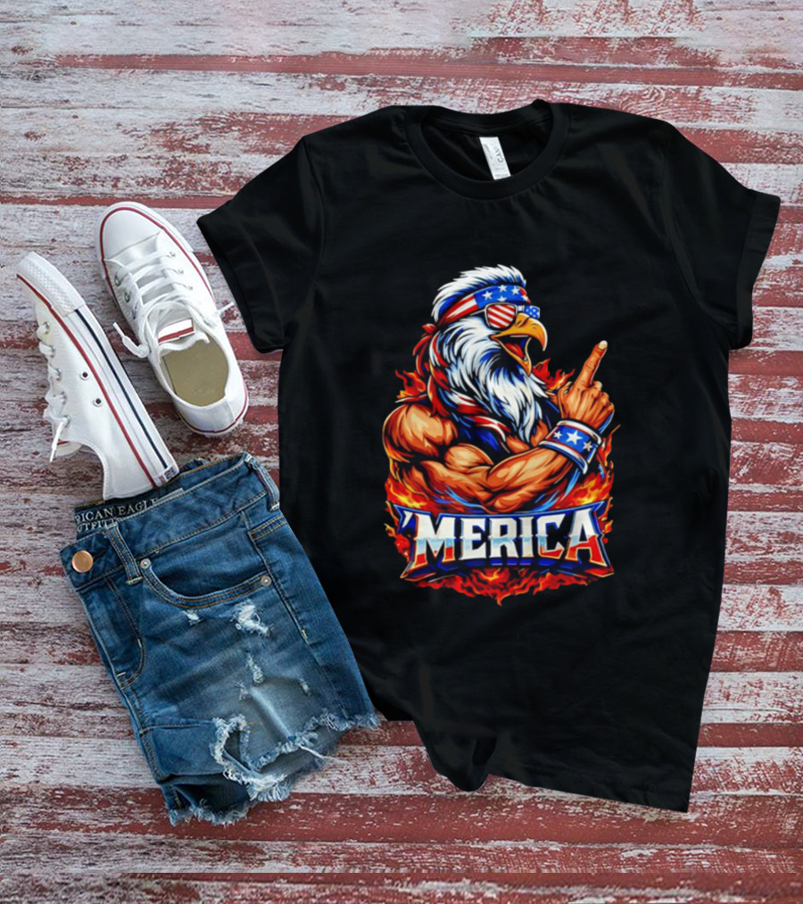 Patriotic Mullet Eagle 'Merica USA Flag Bandana And Sunglasses T-Shirt