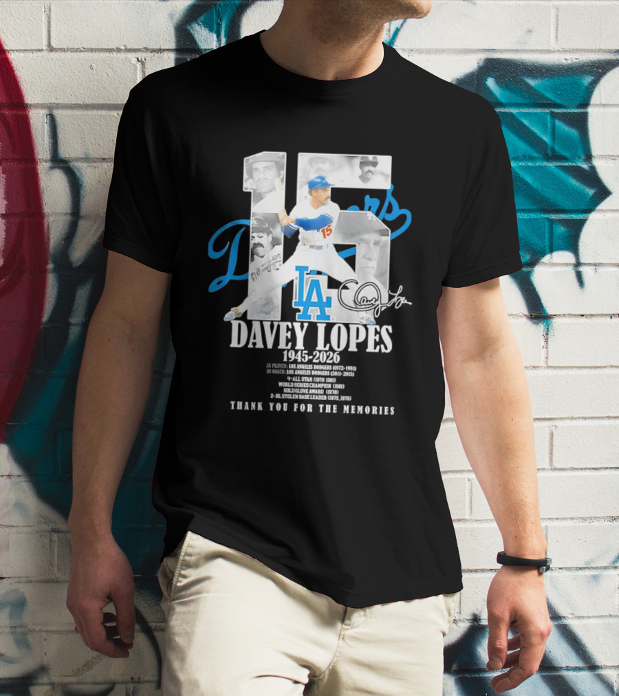 Davey Lopes Los Angeles Dodgers 15 1945 2026 Thank You White Blue T-Shirt