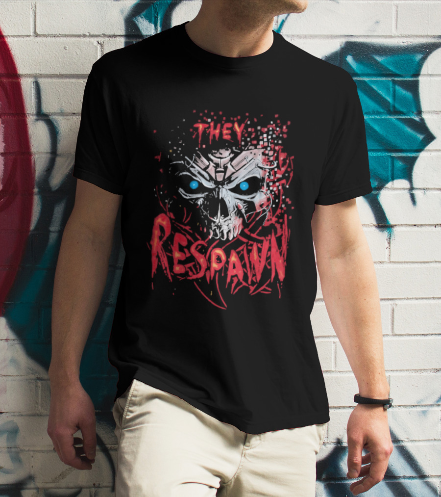 They Respawn Skull Blue Eyes Graffiti T-Shirt