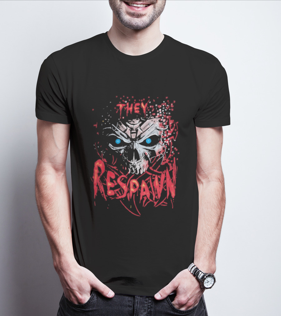 They Respawn Skull Blue Eyes Graffiti T-Shirt