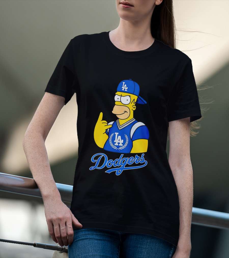 The Simpsons Homer LA Dodgers Rock Hand Gesture Collaboration T-Shirt