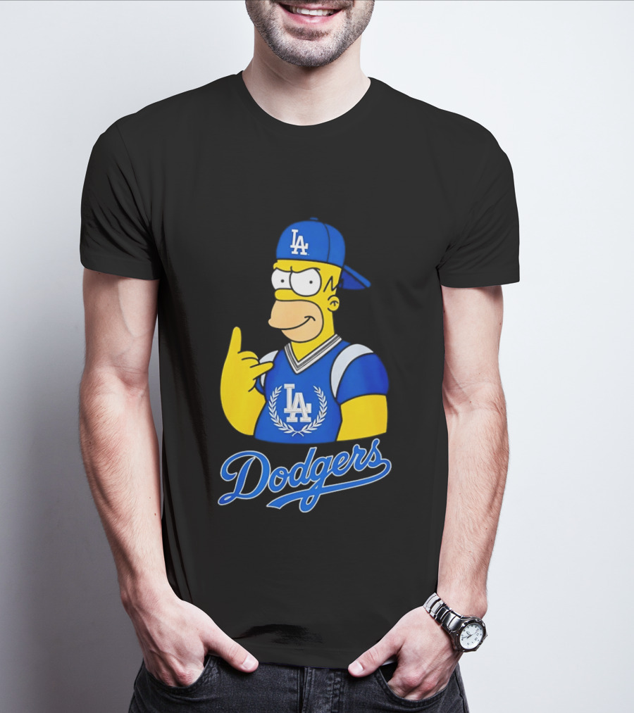 The Simpsons Homer LA Dodgers Rock Hand Gesture Collaboration T-Shirt