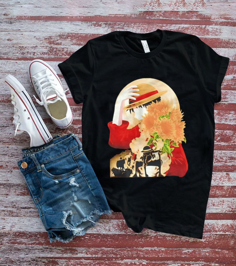 Monkey D. Luffy Red Outfit Straw Hat Sunflower Pirate Adventure T-Shirt