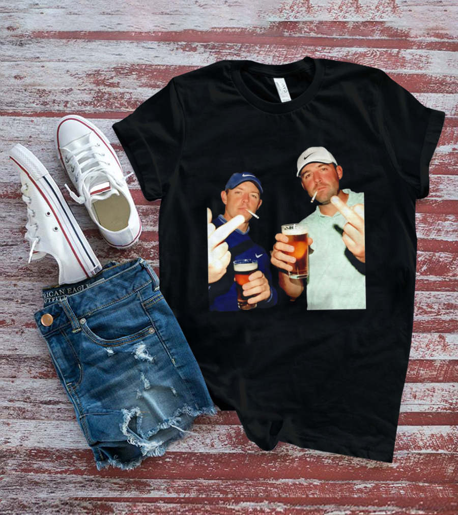 Rory McIlroy Scottie Scheffler Golf Middle Finger Beer Cigarettes T-Shirt