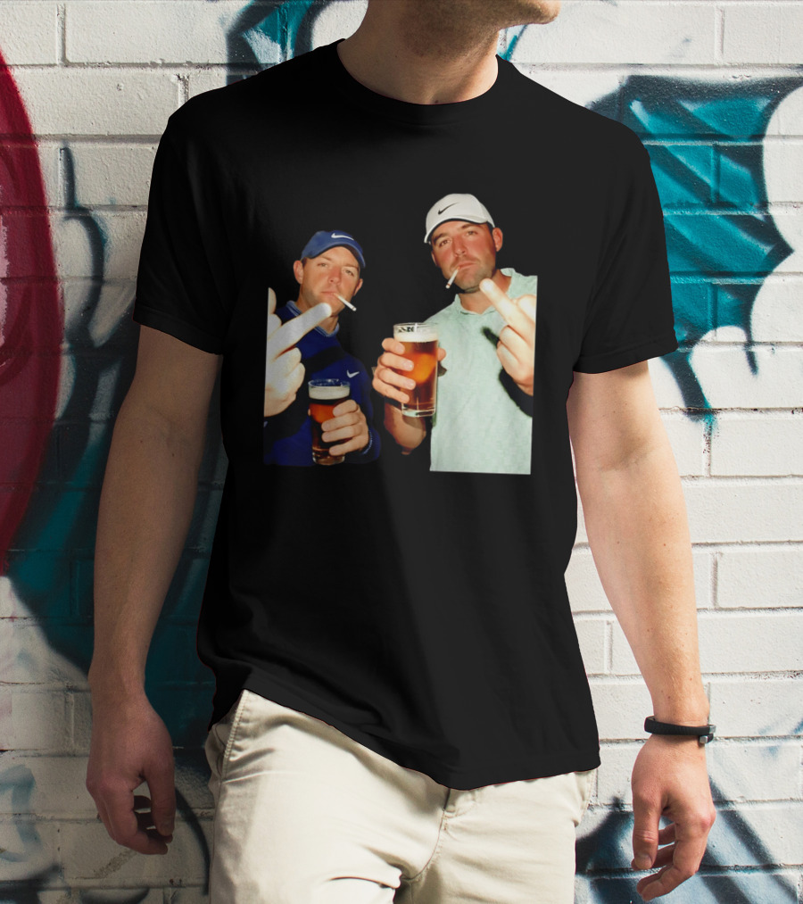 Rory McIlroy Scottie Scheffler Golf Middle Finger Beer Cigarettes T-Shirt