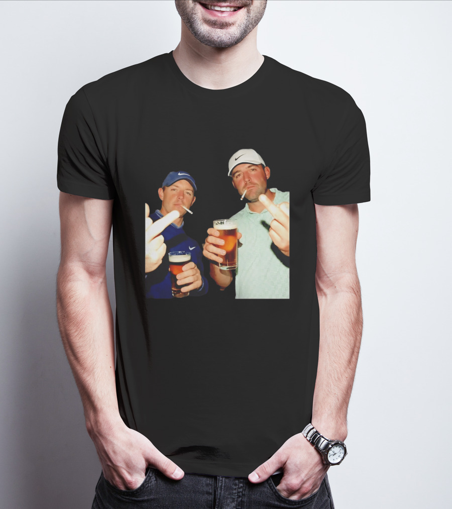 Rory McIlroy Scottie Scheffler Golf Middle Finger Beer Cigarettes T-Shirt