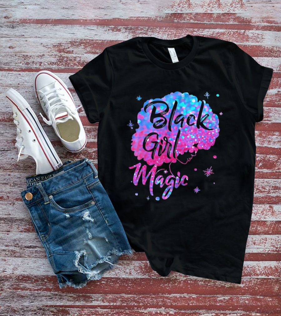 Black Girl Magic Vibrant Neon Glitter Afro T-Shirt