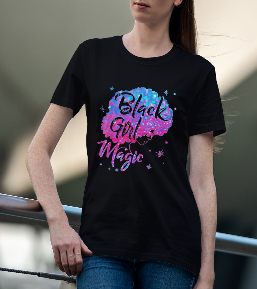 Black Girl Magic Vibrant Neon Glitter Afro T-Shirt