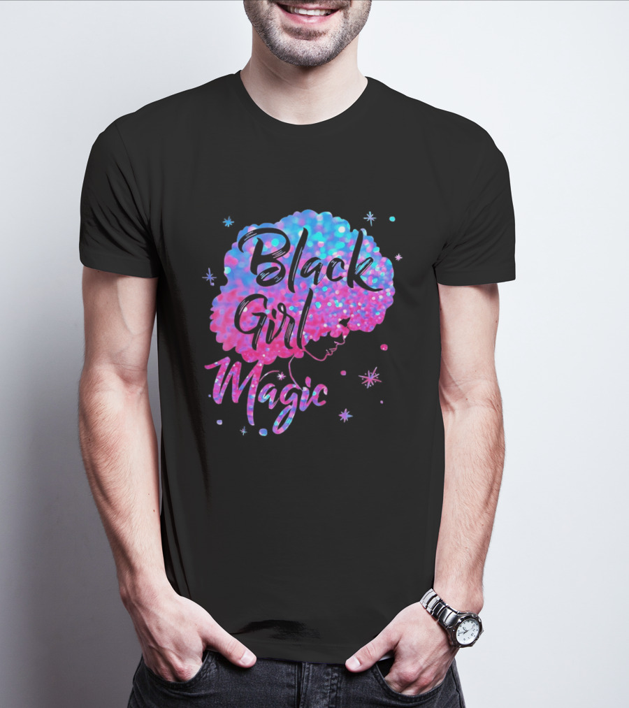 Black Girl Magic Vibrant Neon Glitter Afro T-Shirt