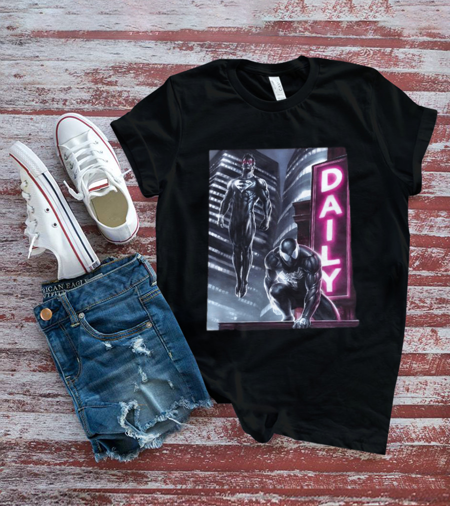 Superman Spider Man Back In Black Daily Planet Superhero T-Shirt