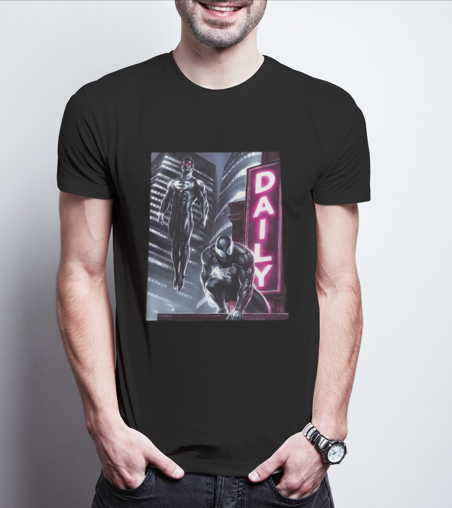 Superman Spider Man Back In Black Daily Planet Superhero T-Shirt