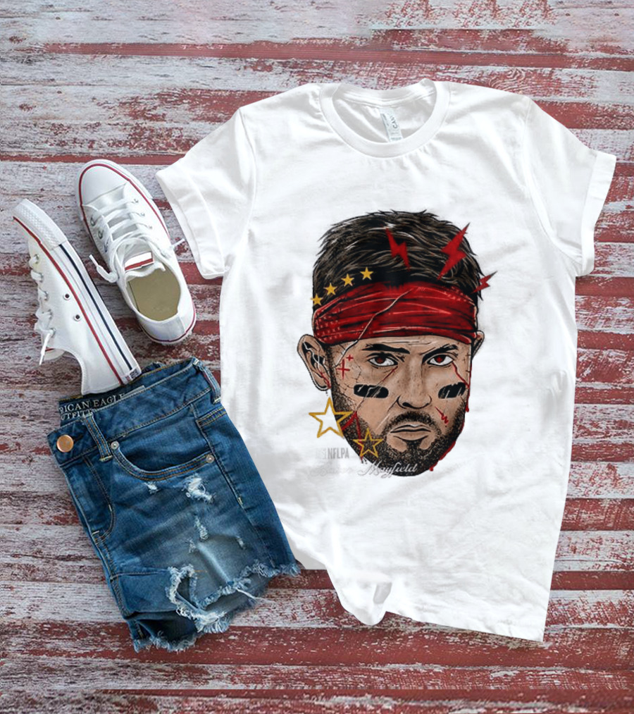 Baker Mayfield Red Bandana Star Lightning Face Paint T-Shirt