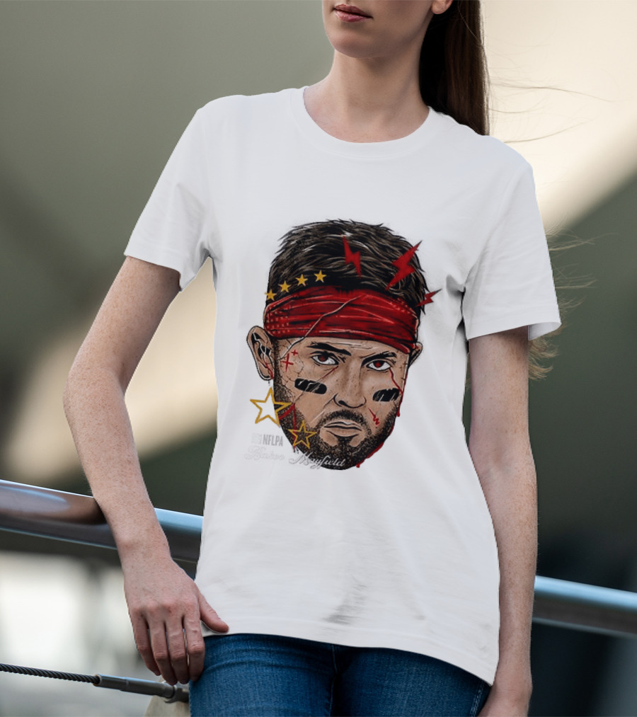 Baker Mayfield Red Bandana Star Lightning Face Paint T-Shirt