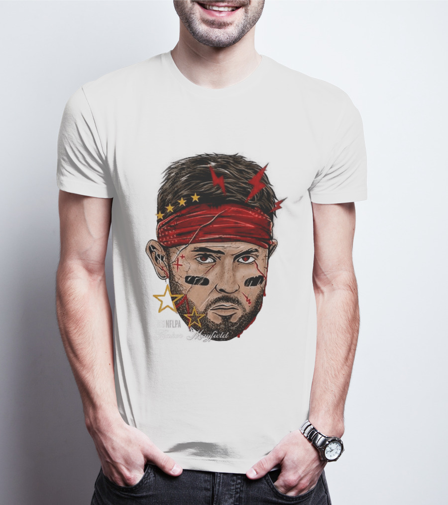 Baker Mayfield Red Bandana Star Lightning Face Paint T-Shirt