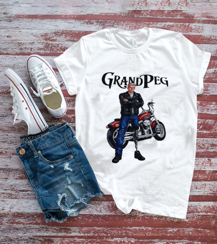 Grand Peg Biker With Motorcycle And Leather Jacket T-Shirt