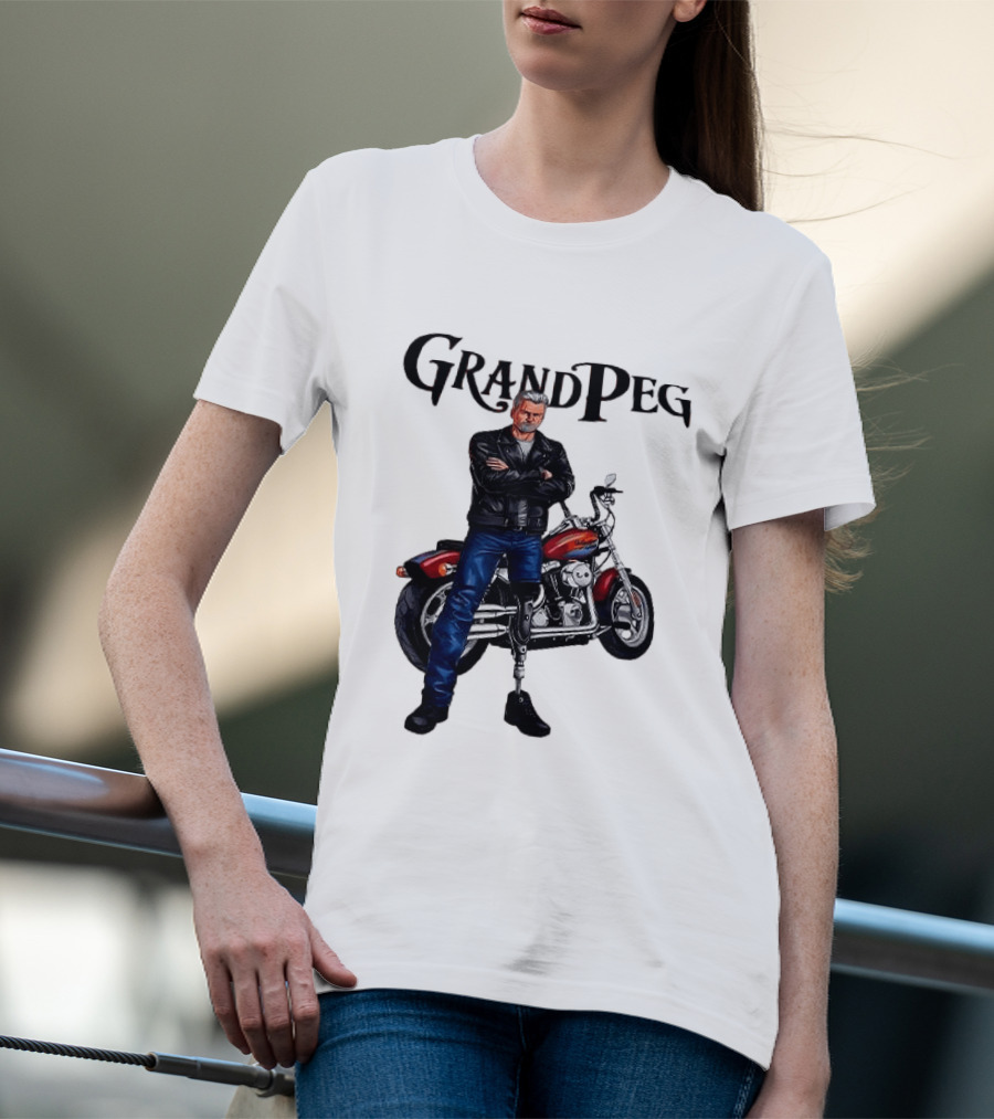 Grand Peg Biker With Motorcycle And Leather Jacket T-Shirt